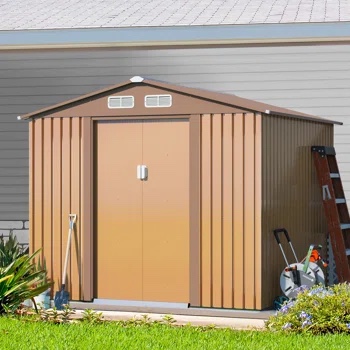 Jaxsunny 8 ft. W x 8 ft. D Metal Storage Shed (STOCK PHOTO SIMILAR BUT NOT EXACT)(INCOMPLETE SET, MISSING BOXES)