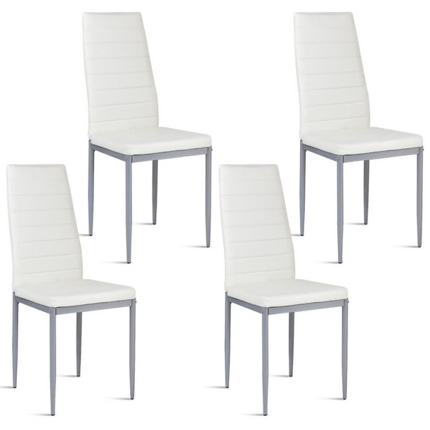 Costway Set of 4 PU Leather Dining Side Chairs Elegant Design Home Furniture White (STOCK PHOTO SIMILAR BUT NOT EXACT)(INCOMPLETE SET, MISSING BOX)