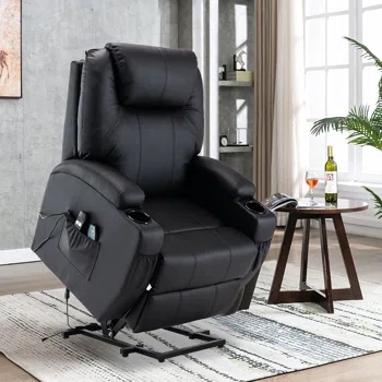 Electric Power Lift Recliner with Massage and Heat, 2 Side Pockets and Cup Holders, (Incomplete Box A)