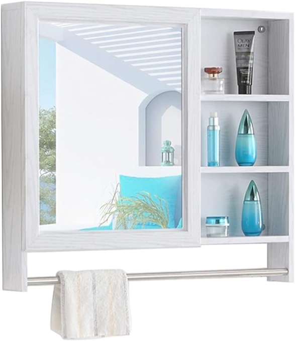 Space Aluminum Bathroom Mirror Cabinet Double Door with Mirror Aluminum Bathroom Waterproof and Rustproof (color differs)