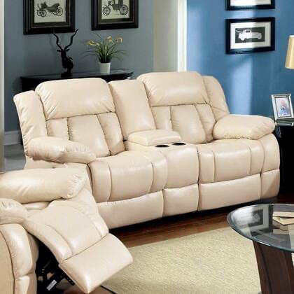 Barbado Collection CM6827-LV 76" Love Seat with Storage Console, 2 Recliners, Pillow Top Arms, Plush Cushions and Bonded Leather Match in Ivory