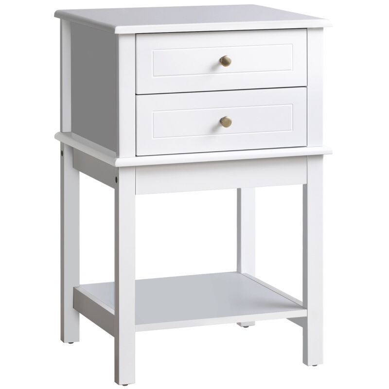 HOMCOM Side Table with 2 Storage Drawers, Modern End Table with Bottom Shelf for Living Room, Home Office, White