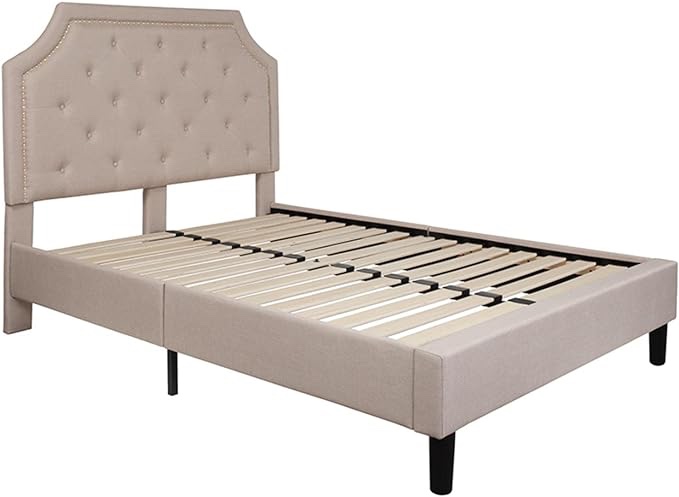 Flash Furniture Brighton Full Size Tufted Upholstered Platform Bed in Beige Fabric Queen