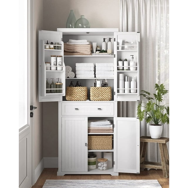 VASAGLE 71.9 Inch Kitchen Pantry Storage Cabinet Tall Freestanding Cupboard with 1 Large Drawer 6 Hanging Shelves for Dining Room Laundry White(similar to stock)(Incomplete)