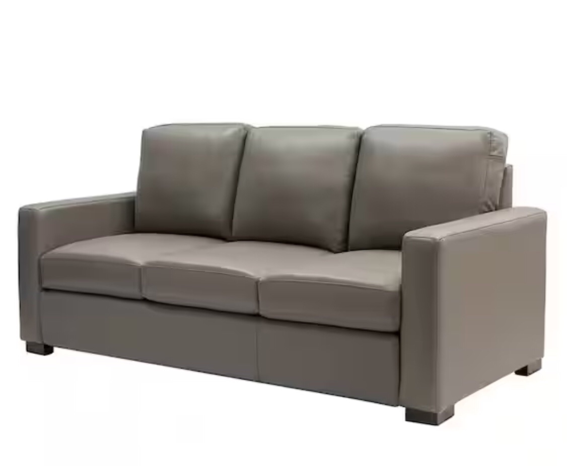 Gonsaga 83.46 in. Wide Square Arm Genuine Leather Mid-Century Modern Straight Dove Sofa in Gray(Incomplete Box 2/2)