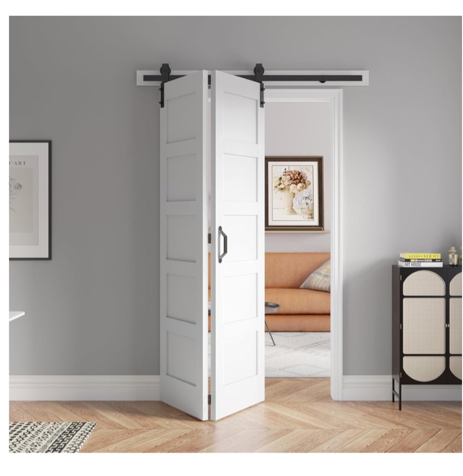 White Bi-fold Barn Door Sliding, size unknown 