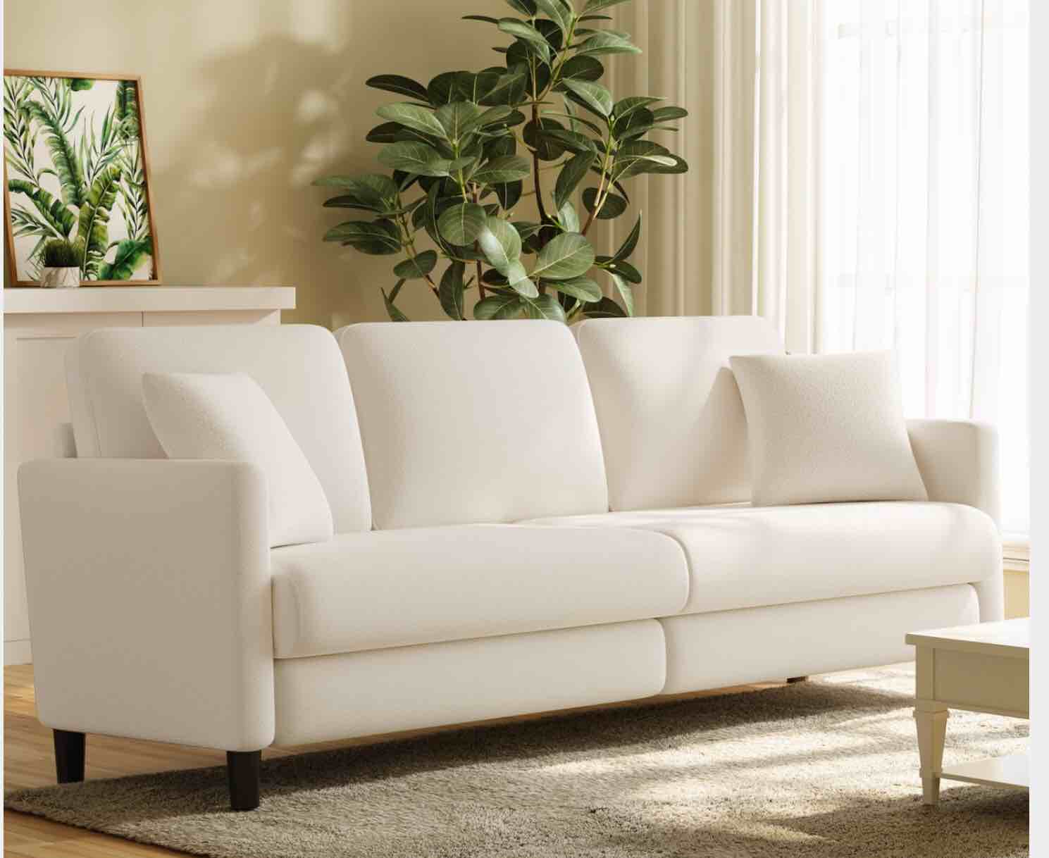  83? Sofa Couch for Living Room,Comfy Teddy Fleece Loveseat Sofa,Extra Deep Seat Couches, Beige White