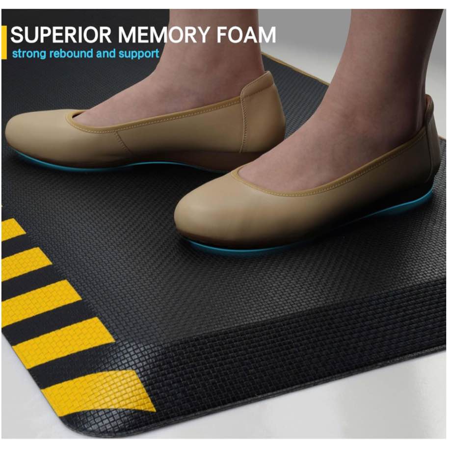Anti Fatigue Mats Industrial, Ergonomic Standing Floor Mat, Work Mats for Standing,Black with Yellow Border Safety Mat