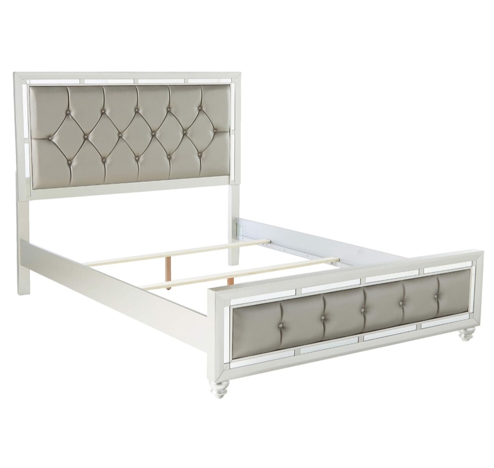 Global Furniture USA QB Riley Tufted Bed, Queen, Silver (Incomplete) box 3/3 only