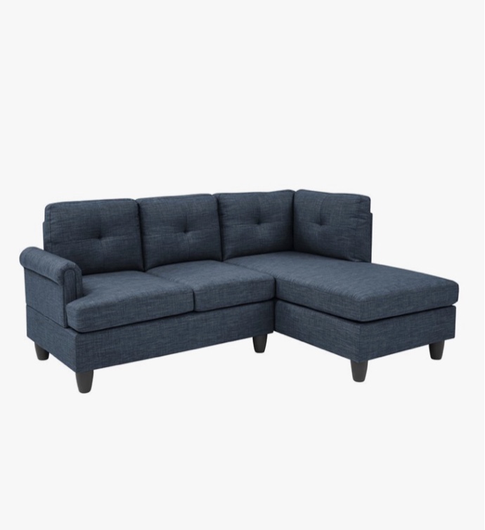 Oadeer Home 78" L-Shaped Modern Fabric Upholstered Sofa with Chaise in Blue (Incomplete) right chaise only
