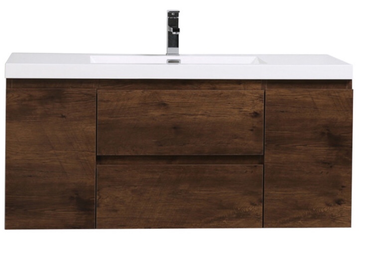 MORENO MOB 48" ROSEWOOD WALL MOUNTED MODERN BATHROOM VANITY WITH REINFORCED ACRYLIC SINK (No sink top)