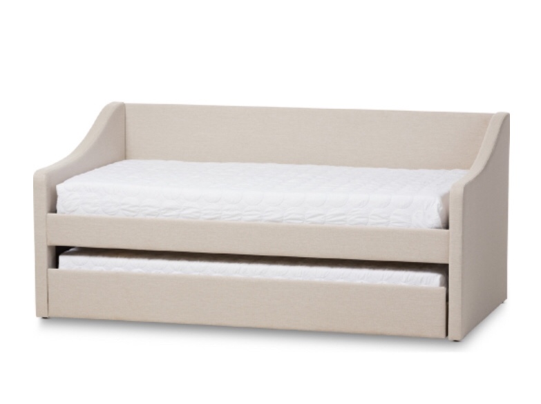 Barnstorm Twin Daybed w/ Trundle Bed in Beige Fabric by Baxton Studio