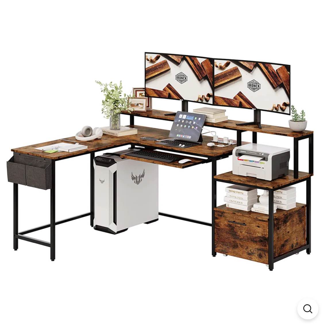 Corner Desk 66 inch Computer Desk L Shaped Study Writing Table with Power Outlet, Keyboard Tray, Drawer, Monitor Shelf