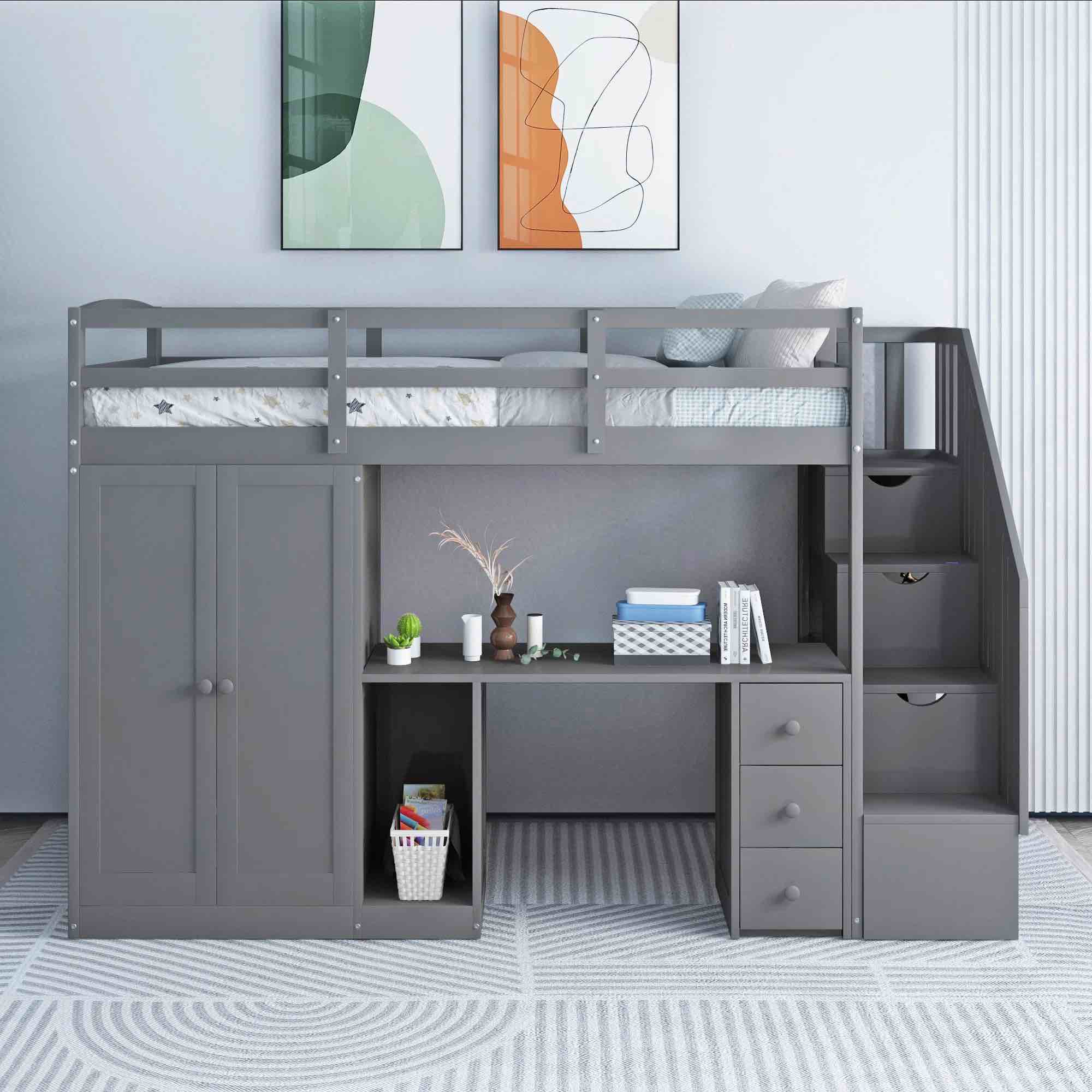 Faithe Twin Loft Bed with Trundle by Harriet Bee - White (Box 1/3)