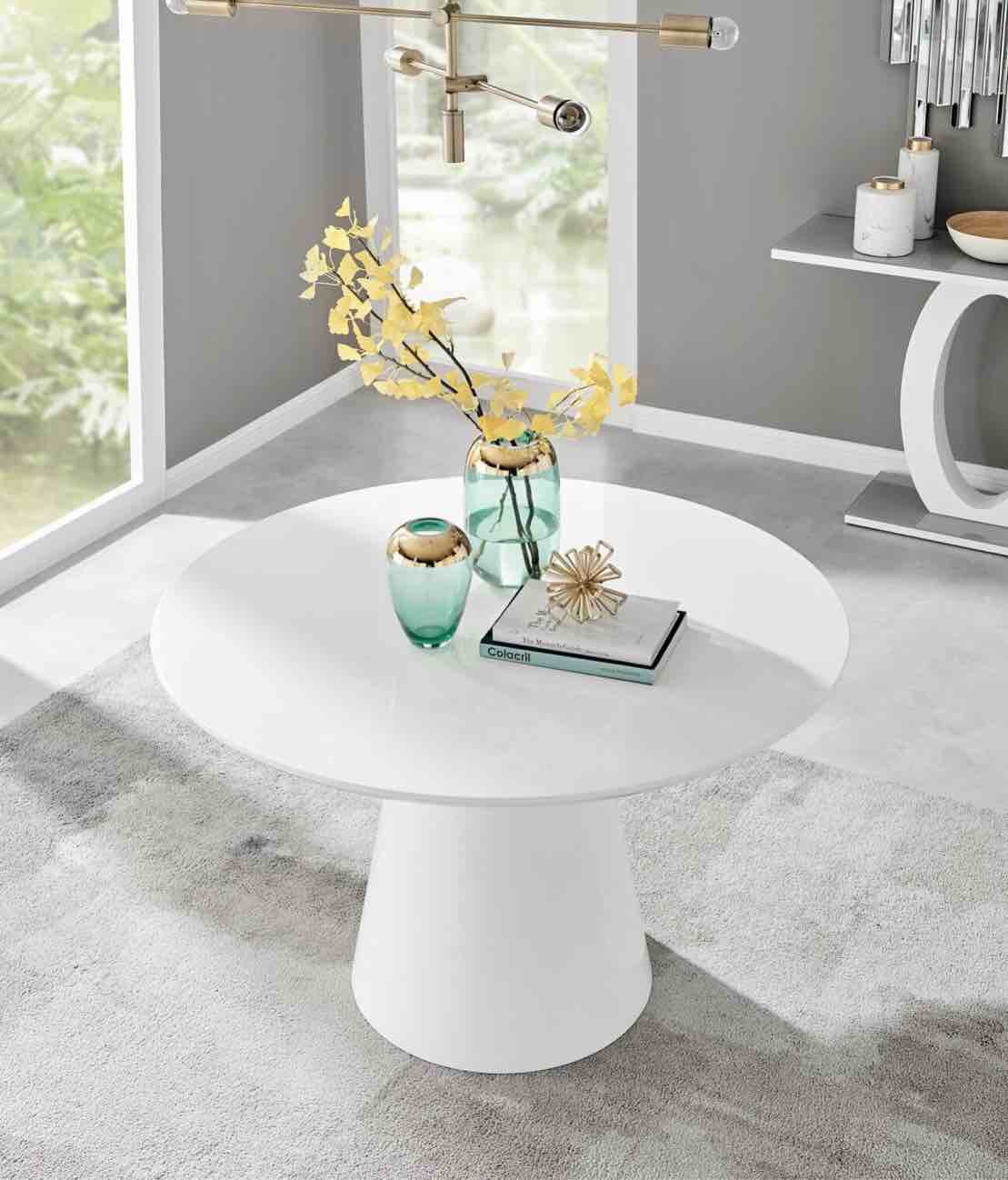 PALMA White High Gloss Round Pedestal Pillar Kitchen Dining Table (Box 2/2)