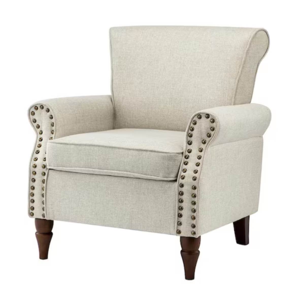 Macedonia Oatmeal Armchair with Nailhead Trim