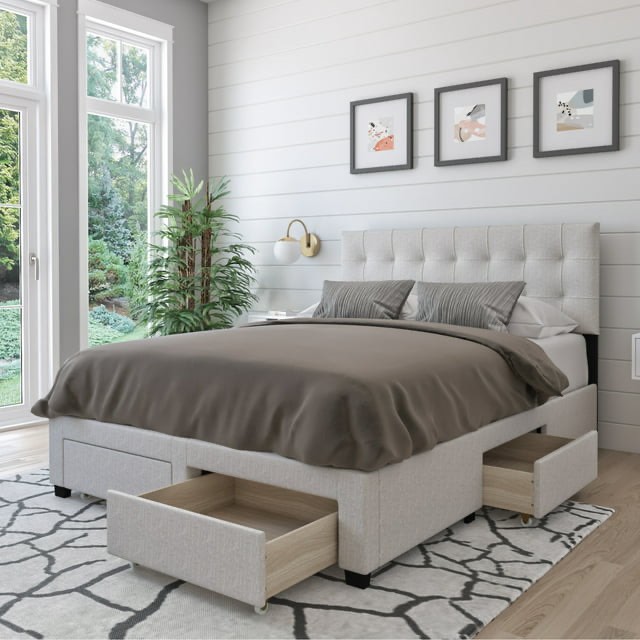 DG Casa Benjamin Upholstered Platform Bed Frame, Queen Sizw (Box 2/3) INCOMPLETE 