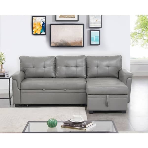 Perry Modern Sectional Sofa with Storage Chaise - Gray,Air Leather (Box 1) INCOMPLETE SET