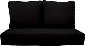RSH Décor Indoor Outdoor Deep Seating Loveseat Cushion Set, 1-46” x 26” x 5” Seat and 2-25” x 21” Backs, Choose Color (Black)