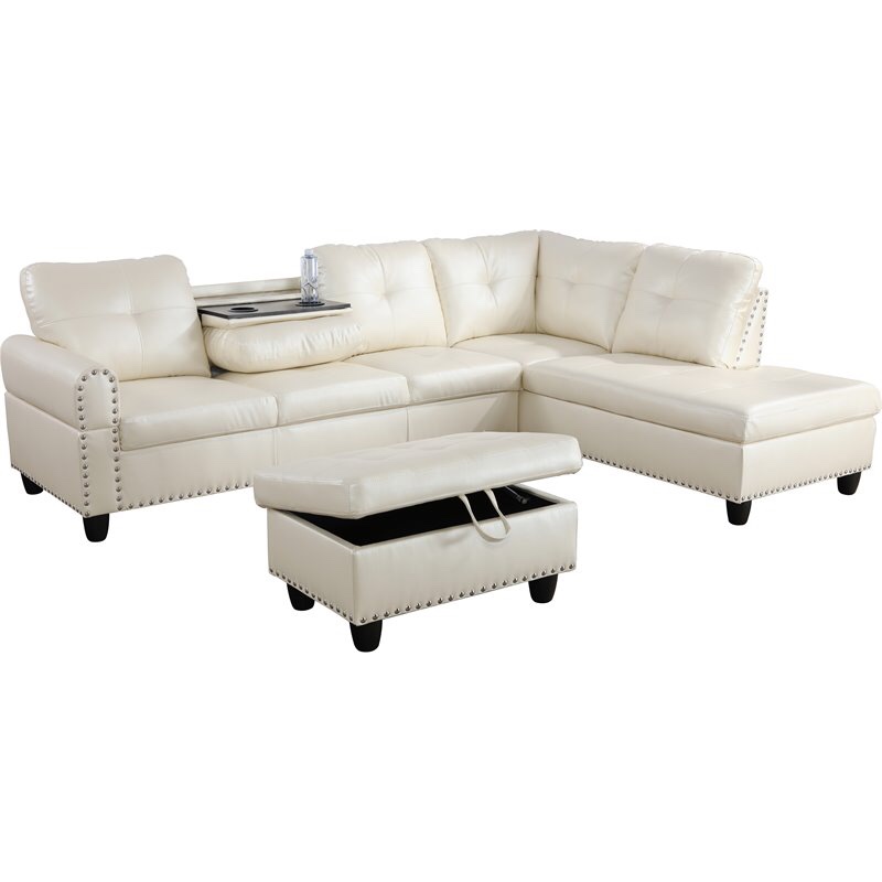 Lifestyle Furniture Catherine Right-Facing Sectional & Ottoman in Shiny White( right arm chaise only) INCOMPLETE SET