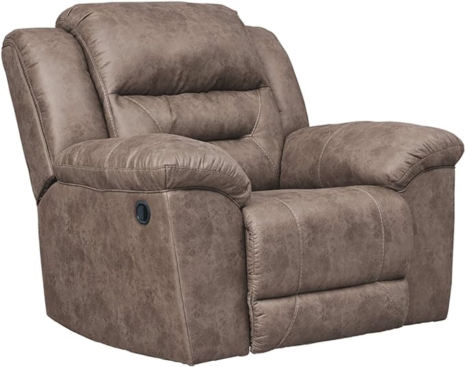 Signature Design by Ashley Stoneland Faux Leather Manual Pull Tab Rocker Recliner, Light Brown( incomplete box 3/3)