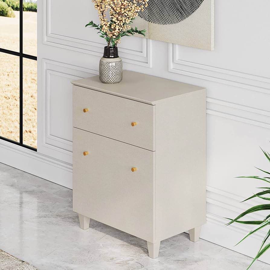 WAMPAT Buffet Cabinet with Drawer and Door for Kitchen, Beige Sideboard Wood Accent Storage Cabinet with Adjustable Shelf for Dining Room, Living Room, Entryway, Hallway, 23.6" x 15.3" x 32.4"