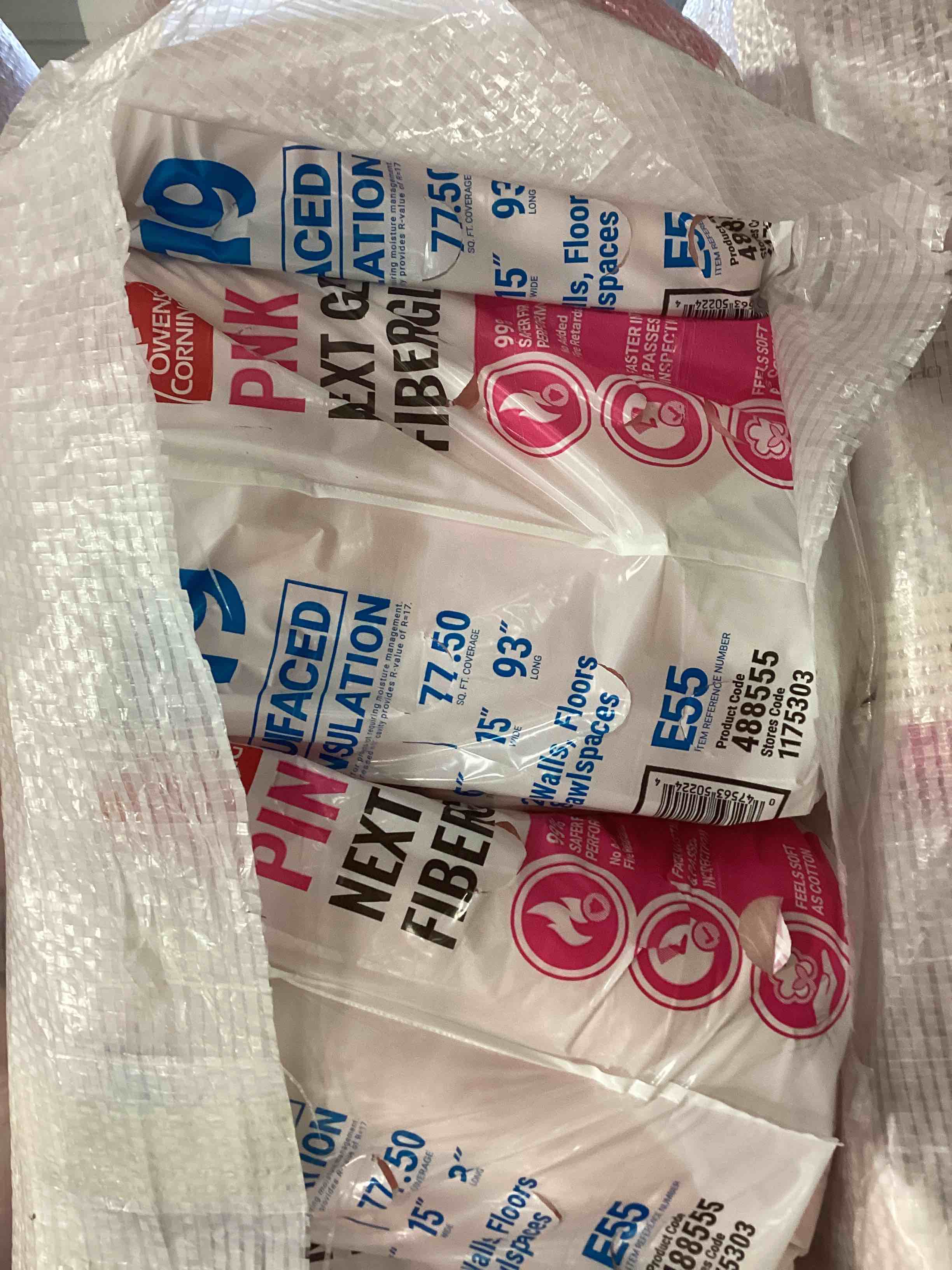 5 batts r19 15” unfaced insulation your bid per batt