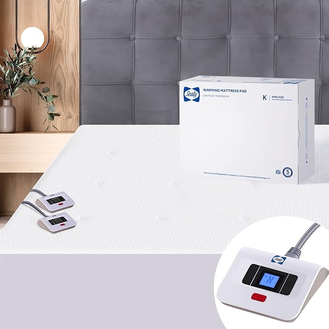Sealy Heated Mattress Pad, Zone Heating Electric Bed Warmer with Deep Pocket, 10 Heat Setting Dual Controller & 1-12 Hours Auto Shut Off, King, White