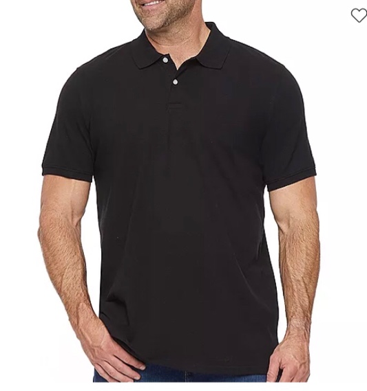 St Johns Bay Mens Polo  T-Shirt, Black/White Trim, Medium