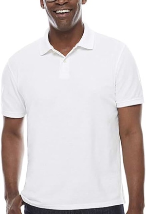 St Johns Bay Mens Polo T-Shirt, White/Gray Trim, Small