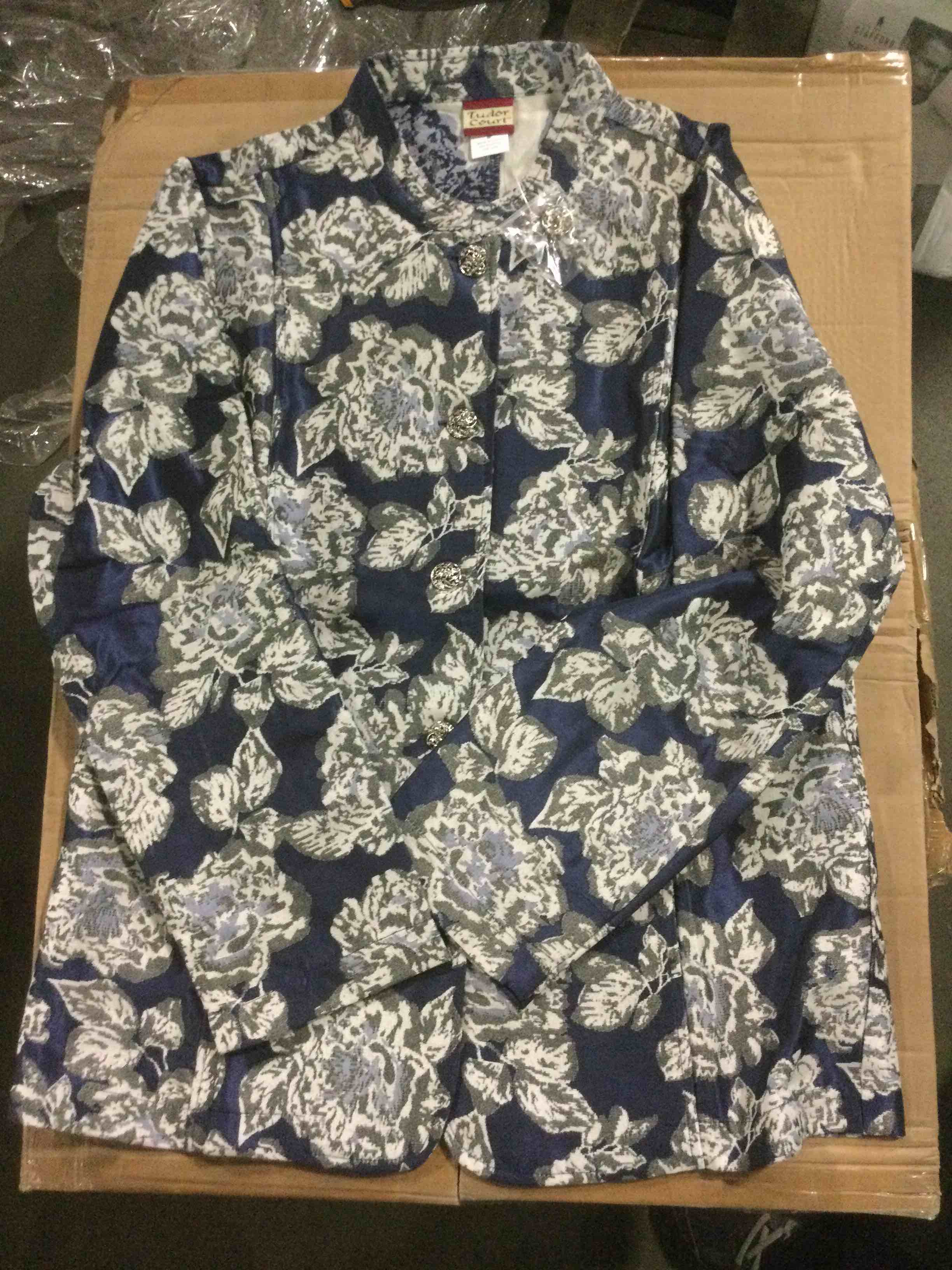 Tudor Court Womens Floral Buttoned Jacket/Shirt, Navy, Medium