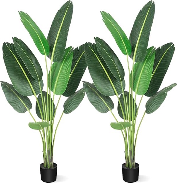 Amyove [ 2Pack ] 60 inchs Artificial Tree Bird of Paradise with 10Trunks, 5 Feet Faux Plant Fake Banana Tree Plant with Pot for Home, Decor, Indoor, Outdoor, Living Room, Office