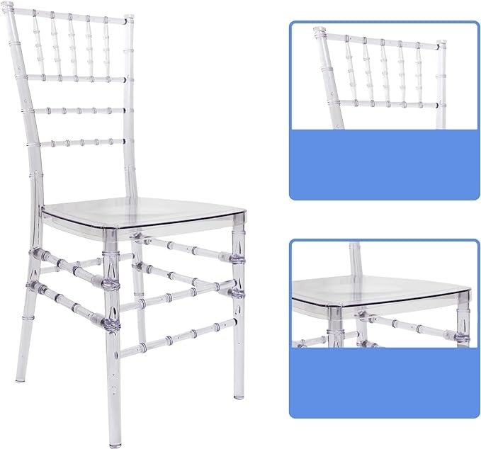 Fohfurniture Clear Crystal Acrylic Event Chairs, Transparent Stacking
