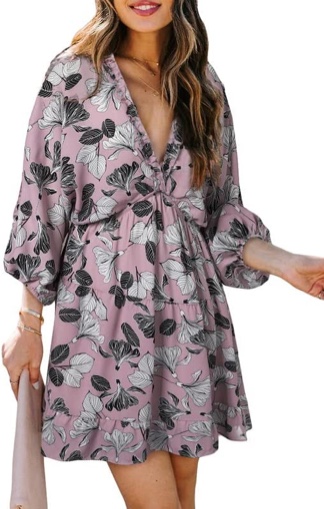 size small Dokotoo woman’s 2023 spring v neck ruffle chiffon elegant mini short swing skater dress 