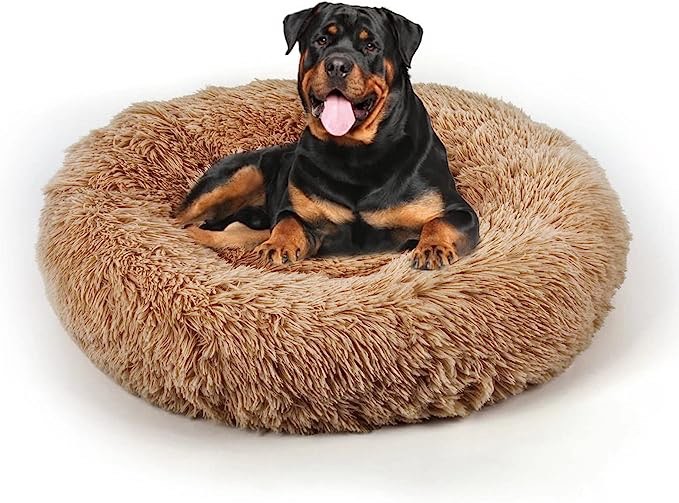 Dog Bed, Cat Calming Bed, Faux Fur Pillow Pet Donut Cuddler Round Plush Bed for Large Medium Small Dogs and Cats