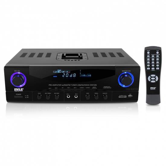 Home Theater Receiver System - Hybrid Stereo Pre-Amplifier with AM/FM Radio, USB/SD Reader, 30-Pin iPod Dock (500 Watt)
