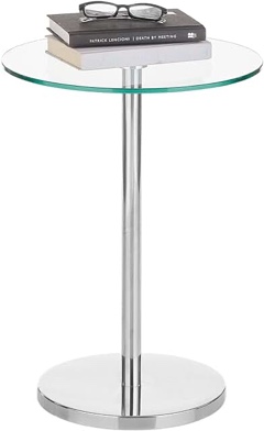 mDesign Glass Top Side/End Drink Table - Tall Modern Round Accent Metal Nightstand Furniture for Living Room, Dorm, Home Office, and Bedroom - 16" Round - Clear/Chrome