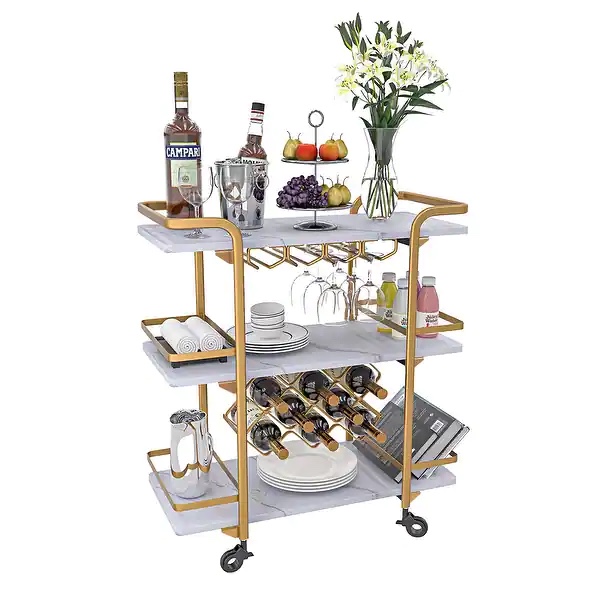 Modern Industrial 3-tier Bar Cart with Wine Rack