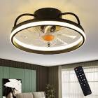 Mpayel Flush Mount Ceiling Fans with Lights and Remote Control,Modern Enclosed Bladeless Ceiling Fans,15'' Low Profile Ceiling Fan with Stepless Dimming Lighting Fixture for Bedroom Kitchen(Black)