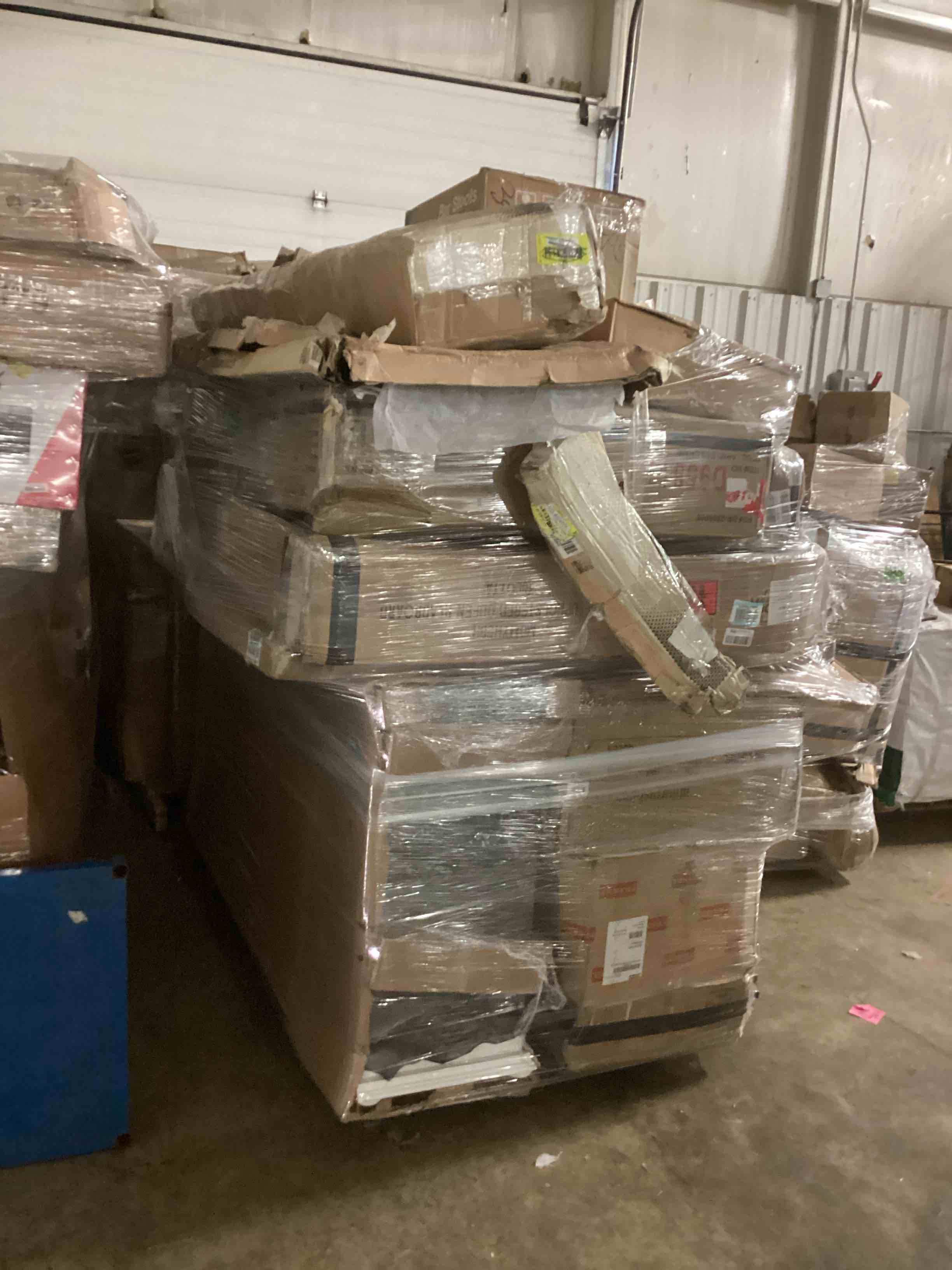 Pallet Lot of Assorted Furniture Components. Dresser, Bed Components, Bar Stool and More.