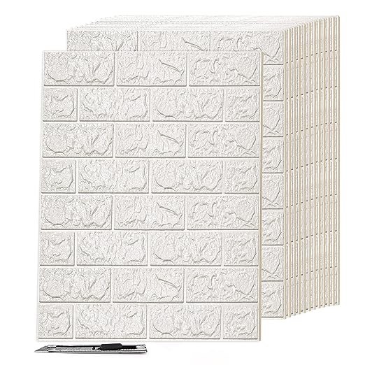 Art3d 29 Sq.FT 3D Self-Adhesive Foam Brick Wall Panels, White(5 Pack)