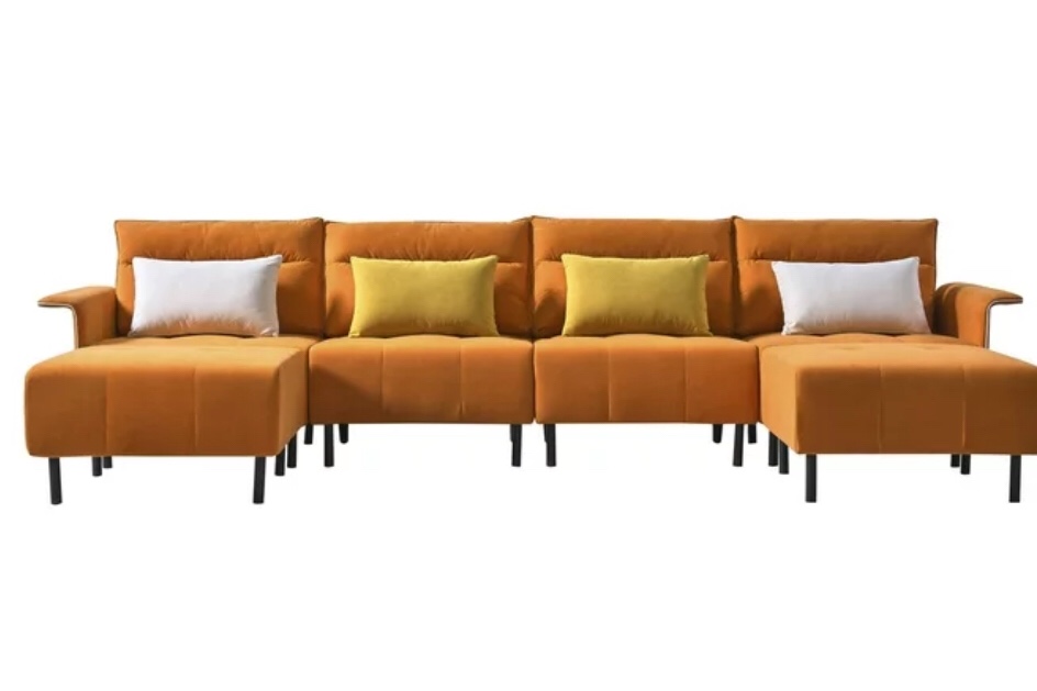 Hq-281 Sofa Couch, Mid-Century Suede Seat for Living Room(Orange)(incomplete unknown number of boxes)