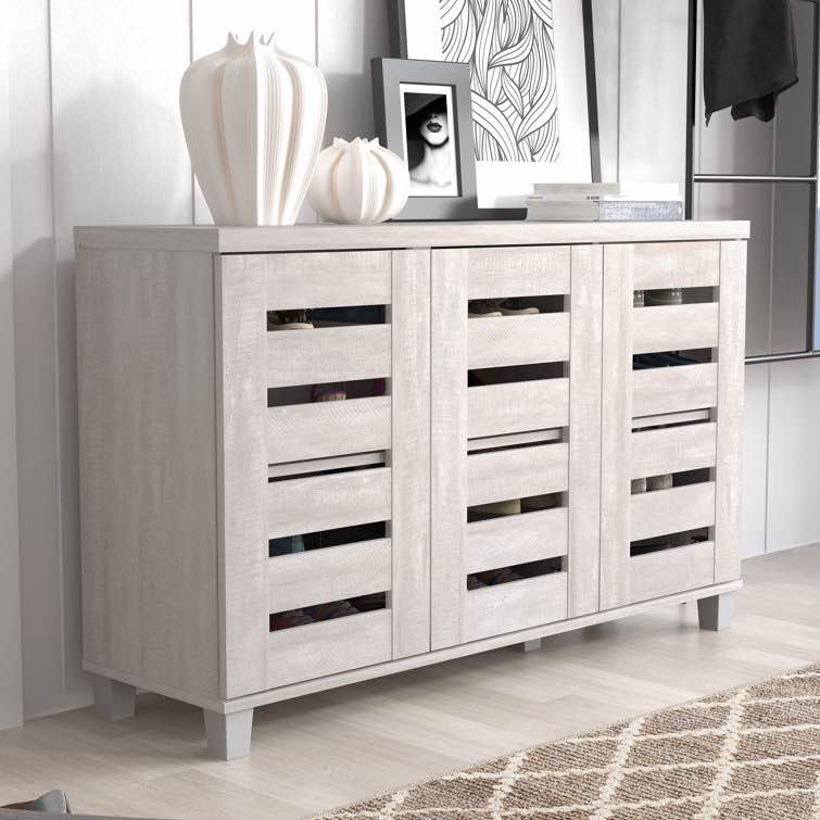 Dusty Gray Oak Lismore 16 Pair Shoe Storage Cabinet 