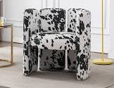 Kmax Velvet Accent Chair Mid-Century Modern Barrel Chair for Living Room Bedroom Club, cow