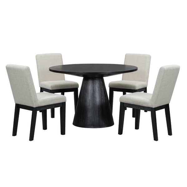 5-piece Dining Set Retro Round Table with 4 Upholstered Chairs (Incomplete only base)