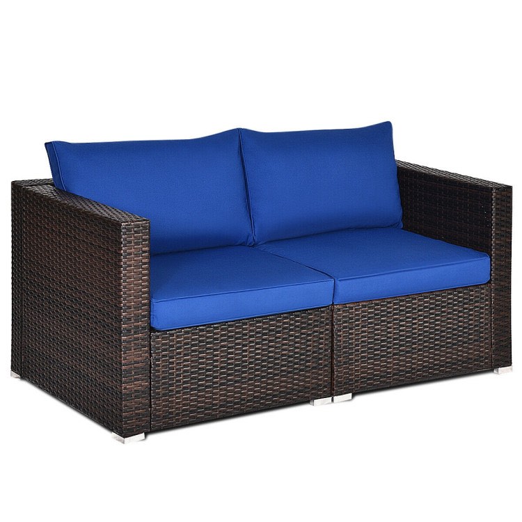 2 Pieces Patio Rattan Sectional Conversation Sofa Set(similar to stock photo)