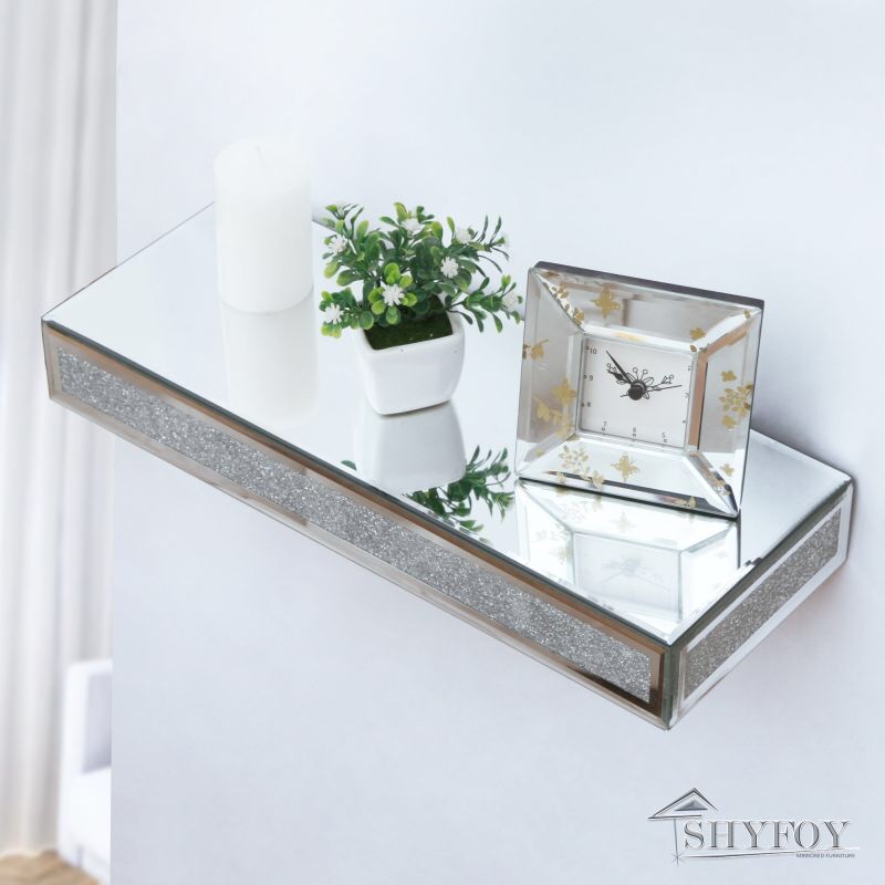 SHYFOY Mirrored Floating Shelf Glamorous Decorative Wall Shelf For Bedroom/Living Room/Kitchen Decor, Wall Mounted Shelf Long /SF-MP073