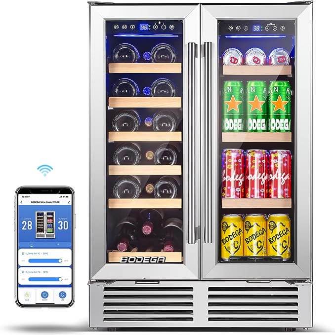 BODEGA Wine and Beverage Refrigerator, 24 Inch Dual Zone Wine Cooler, with Smart APP Control and 2 Safety Locks