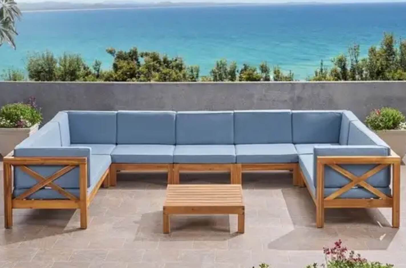 Brava Acacia Wood Sectional Sofa Set (Incomplete-armless chair only)