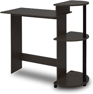 Furinno Compact Computer Desk with Shelves, Round Side, Espresso/Black